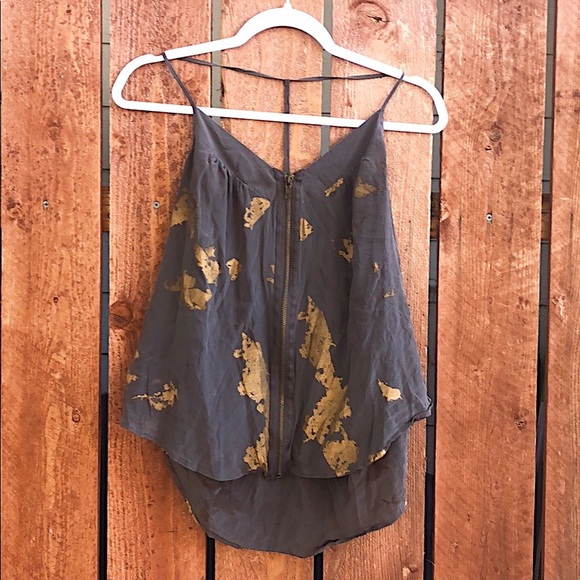 silence + noise Tops - Silence + Noise - Grey Gold Paint Tank Top - Med